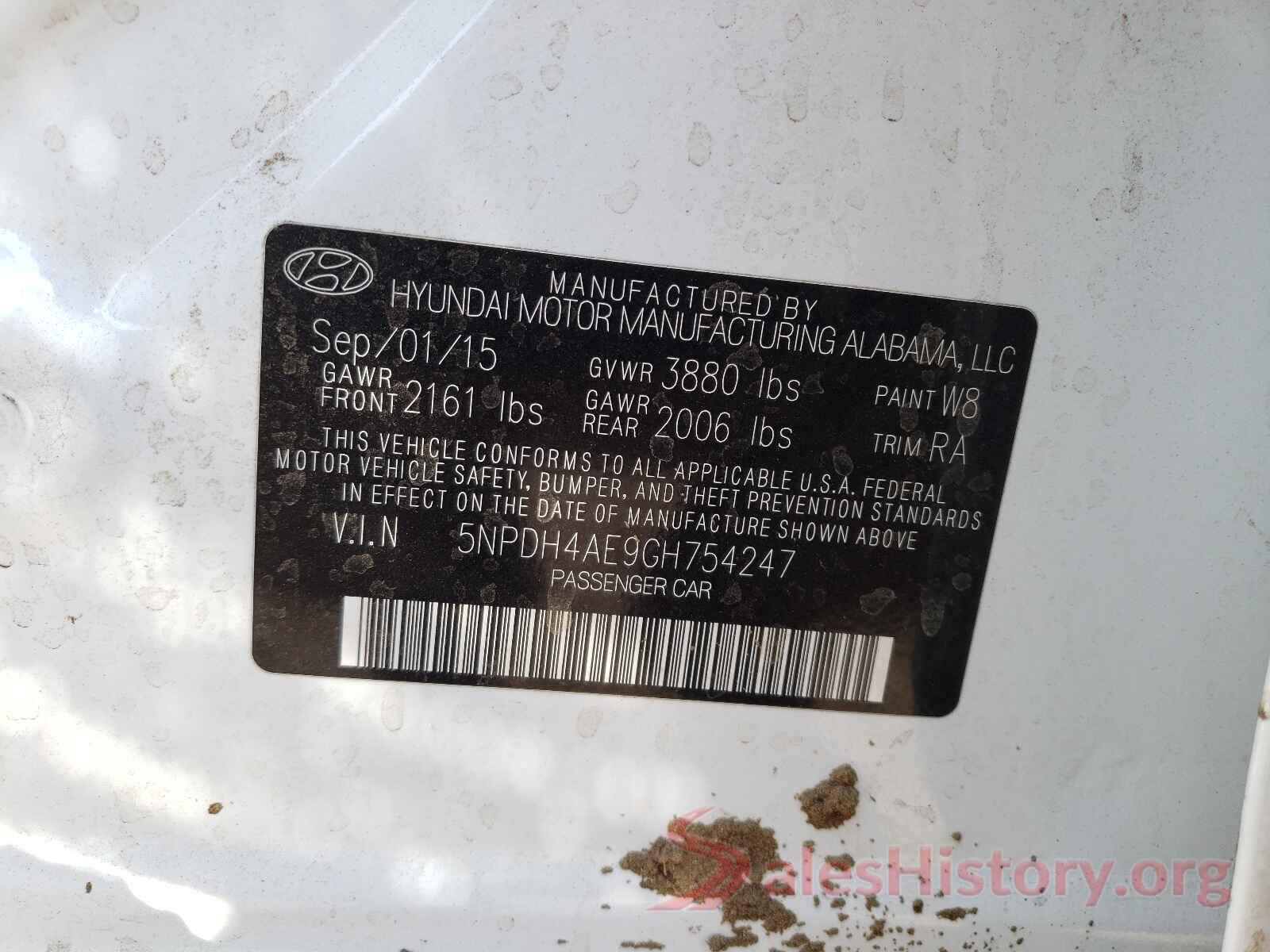 5NPDH4AE9GH754247 2016 HYUNDAI ELANTRA