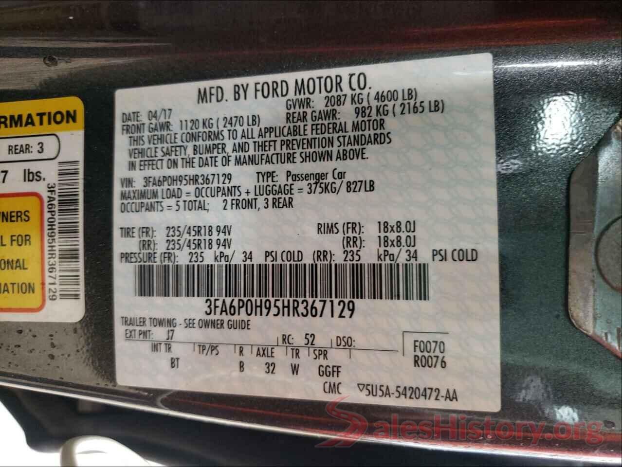 3FA6P0H95HR367129 2017 FORD FUSION