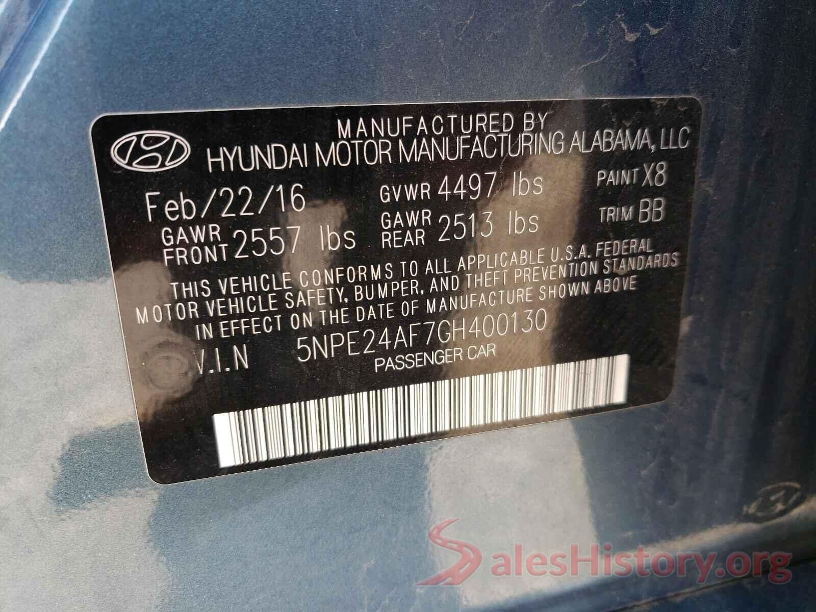 5NPE24AF7GH400130 2016 HYUNDAI SONATA