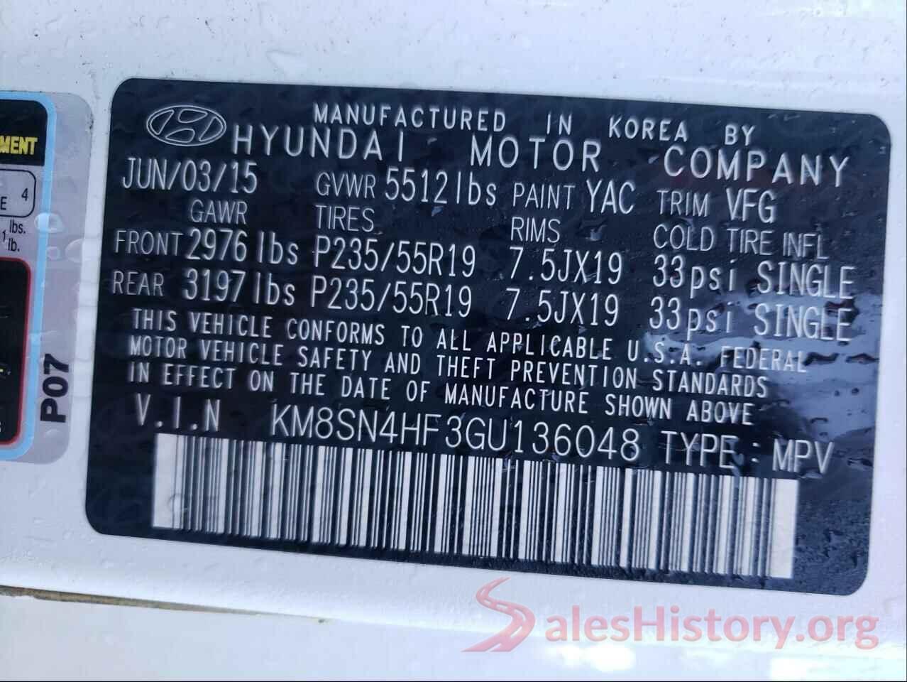 KM8SN4HF3GU136048 2016 HYUNDAI SANTA FE