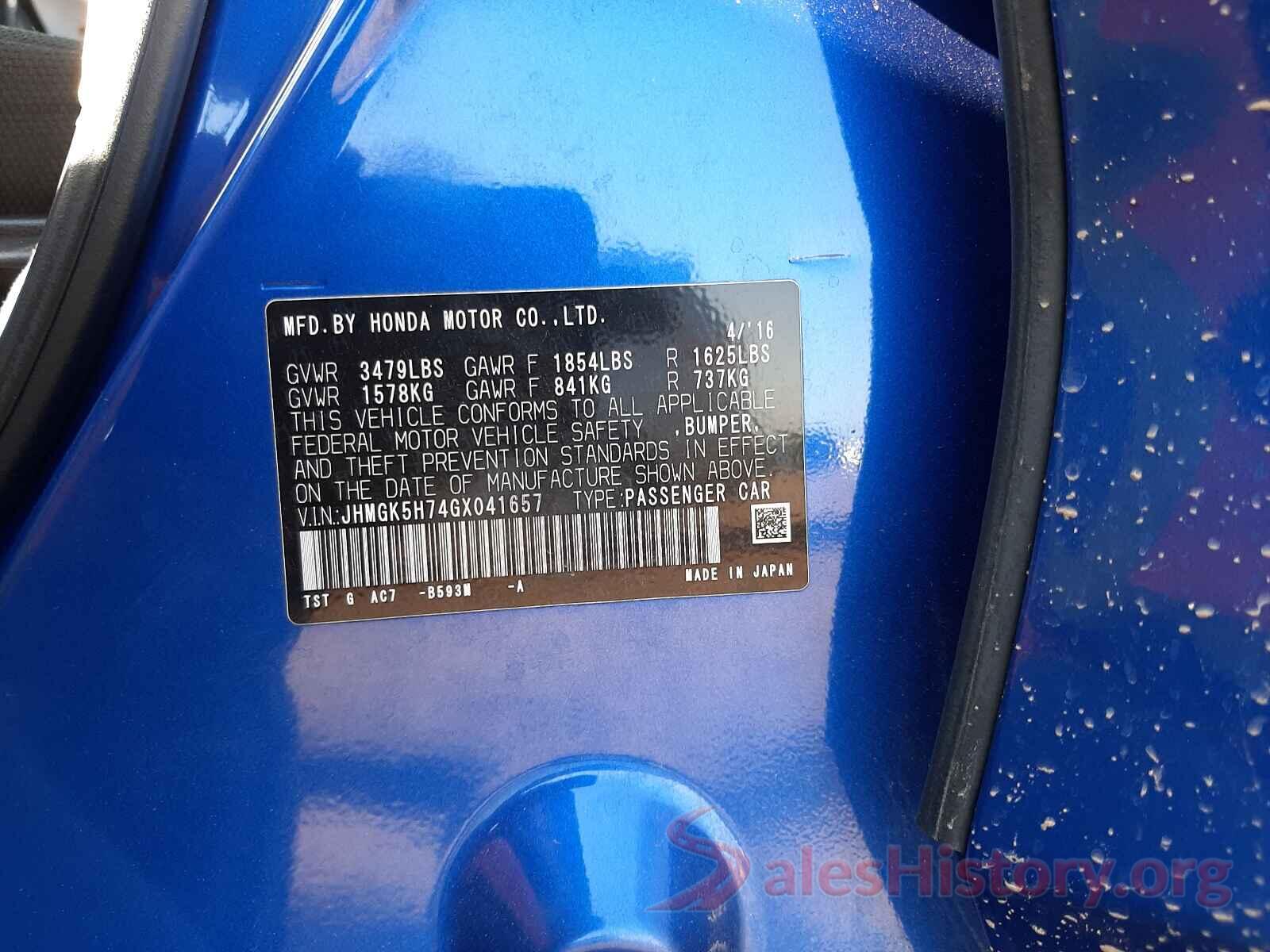 JHMGK5H74GX041657 2016 HONDA FIT