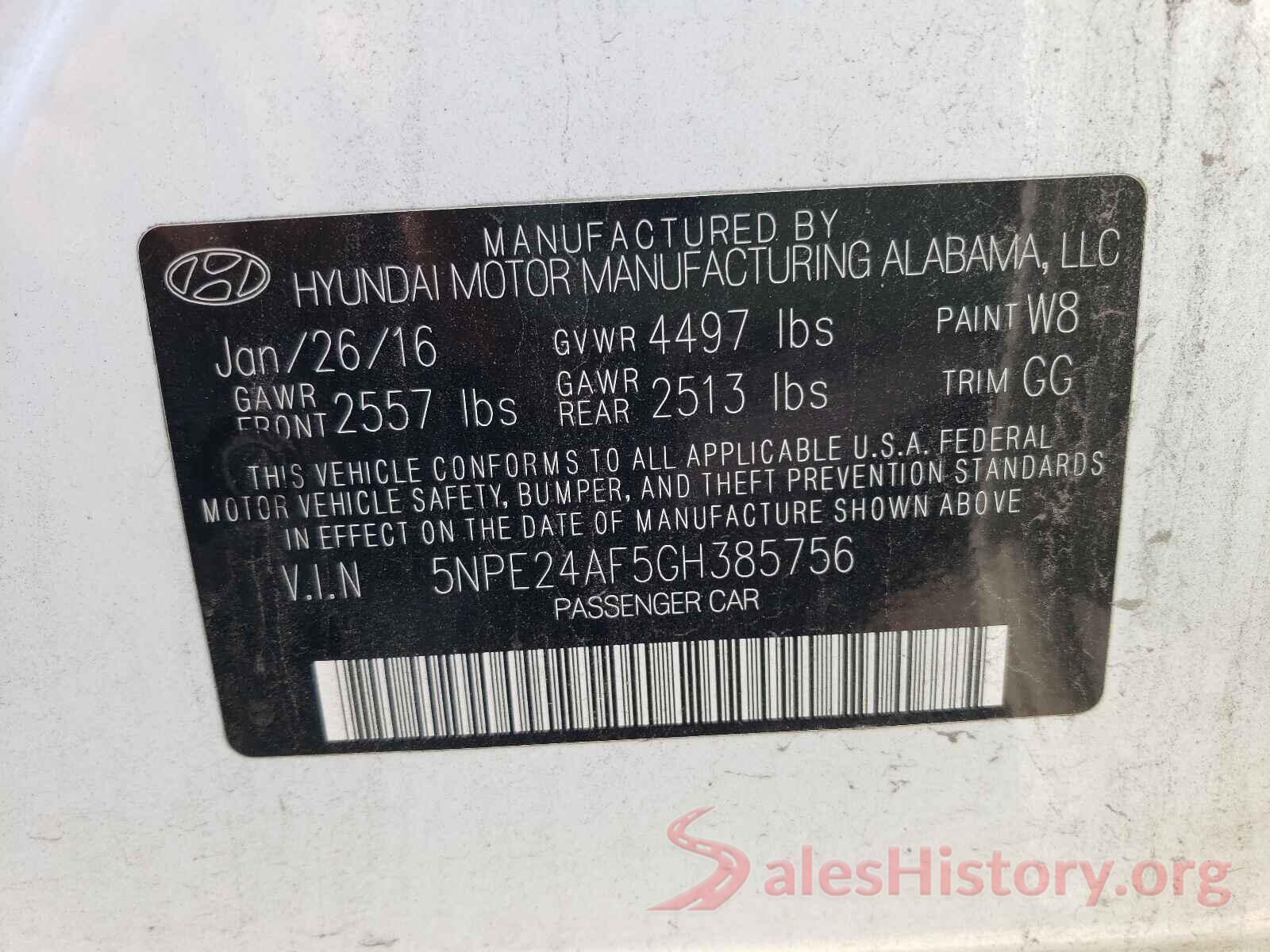 5NPE24AF5GH385756 2016 HYUNDAI SONATA