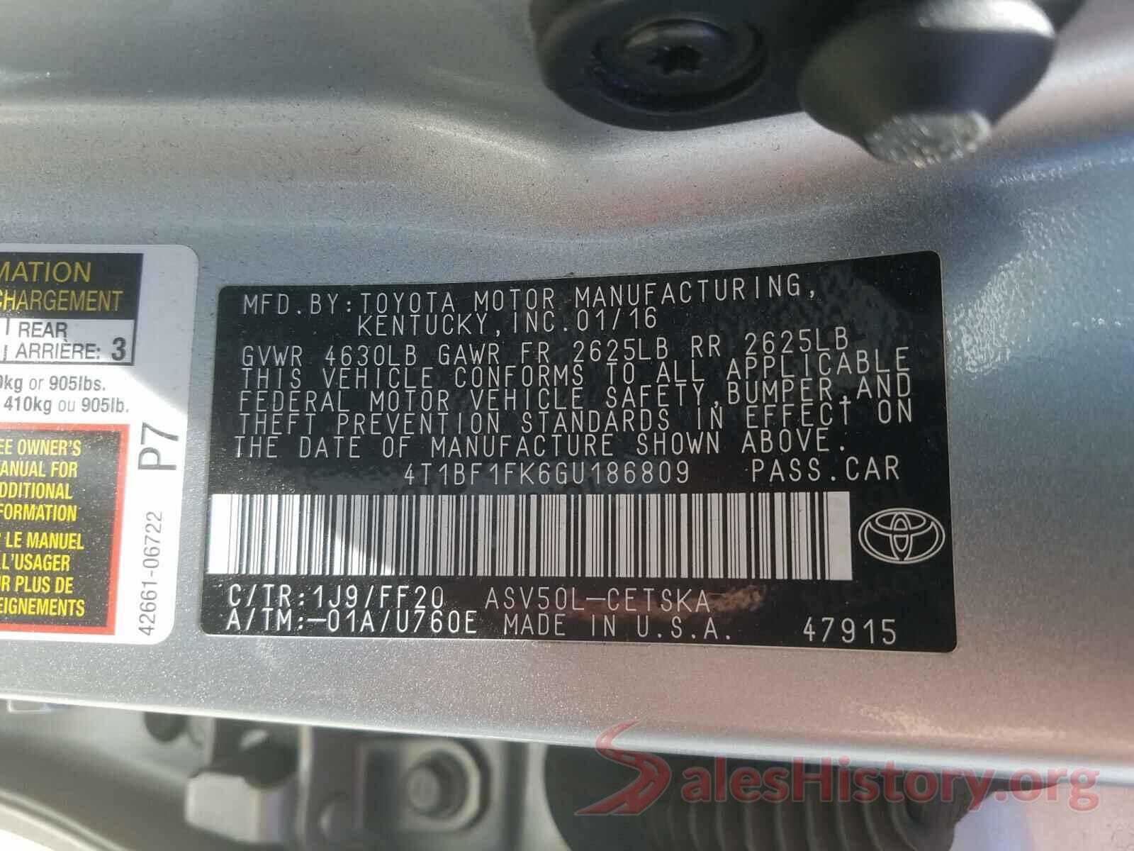 4T1BF1FK6GU186809 2016 TOYOTA CAMRY