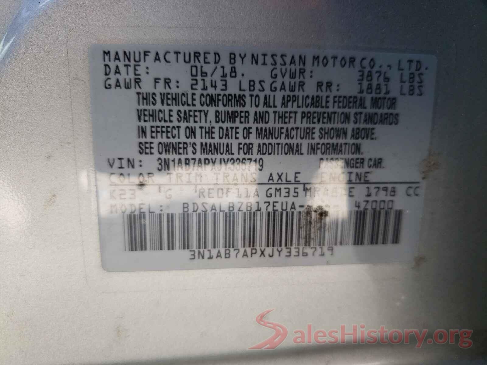 3N1AB7APXJY336719 2018 NISSAN SENTRA