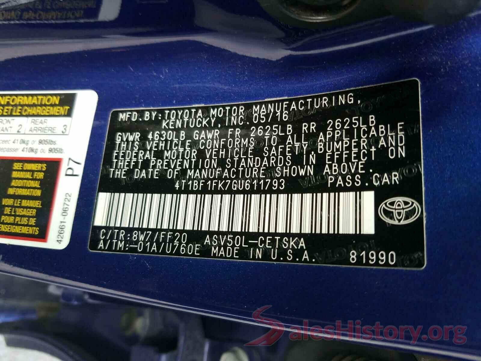 4T1BF1FK7GU611793 2016 TOYOTA CAMRY