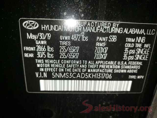 5NMS3CAD5KH131706 2019 HYUNDAI SANTA FE