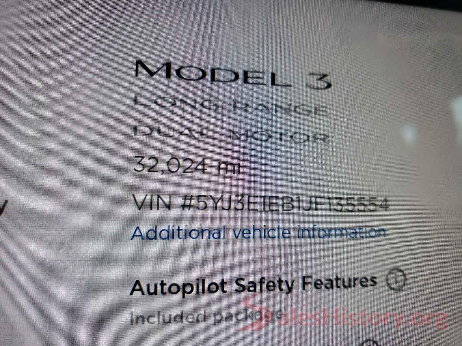 5YJ3E1EB1JF135554 2018 TESLA MODEL 3