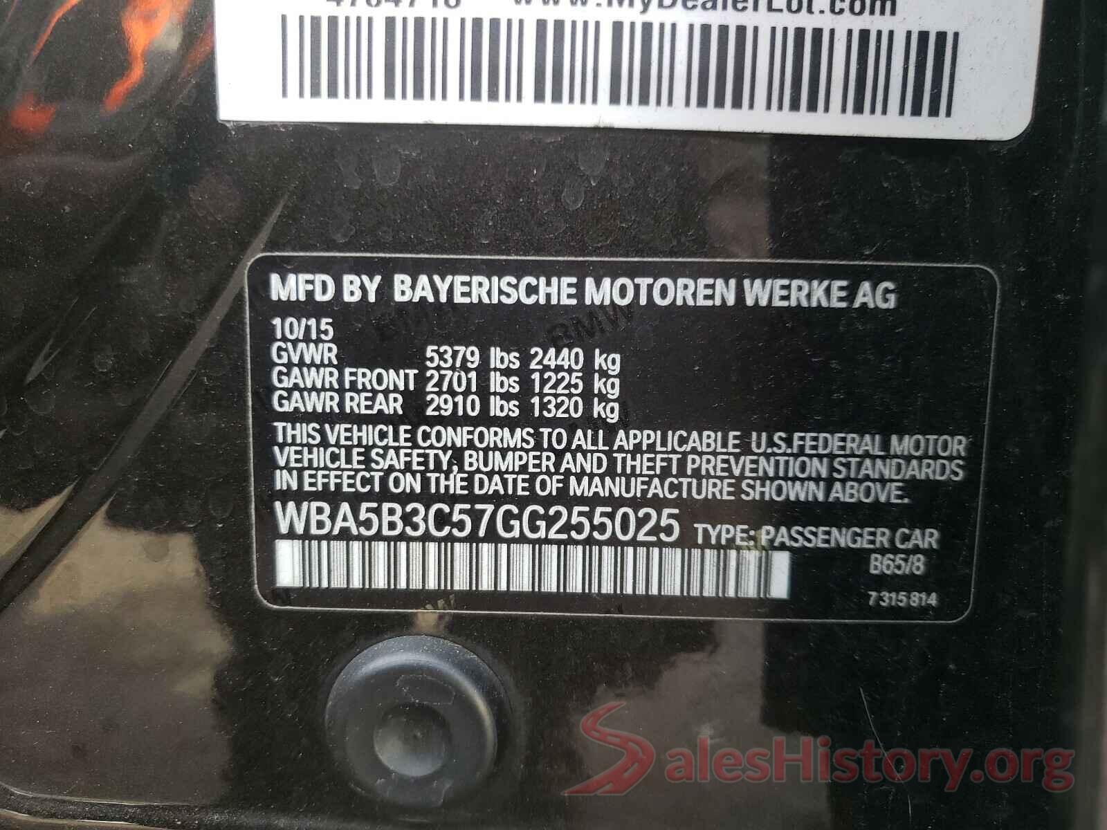 WBA5B3C57GG255025 2016 BMW 5 SERIES