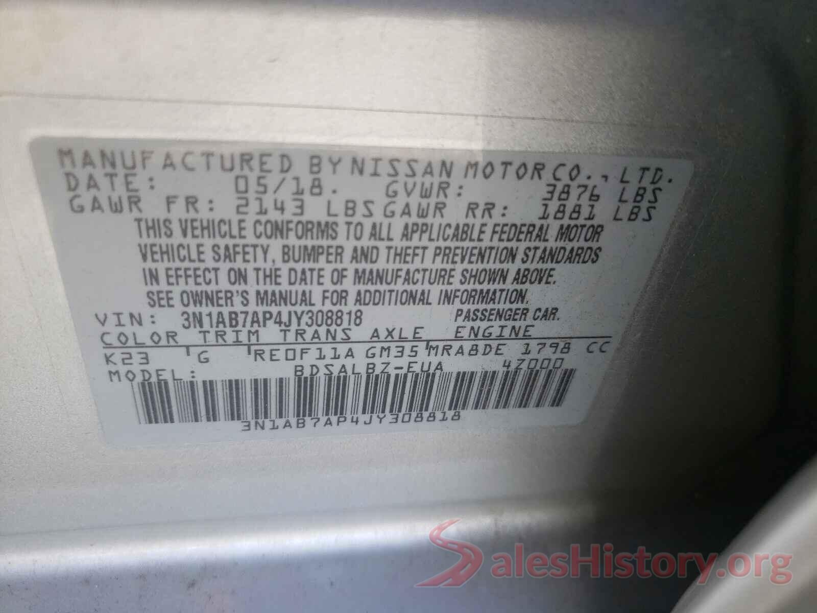 3N1AB7AP4JY308818 2018 NISSAN SENTRA