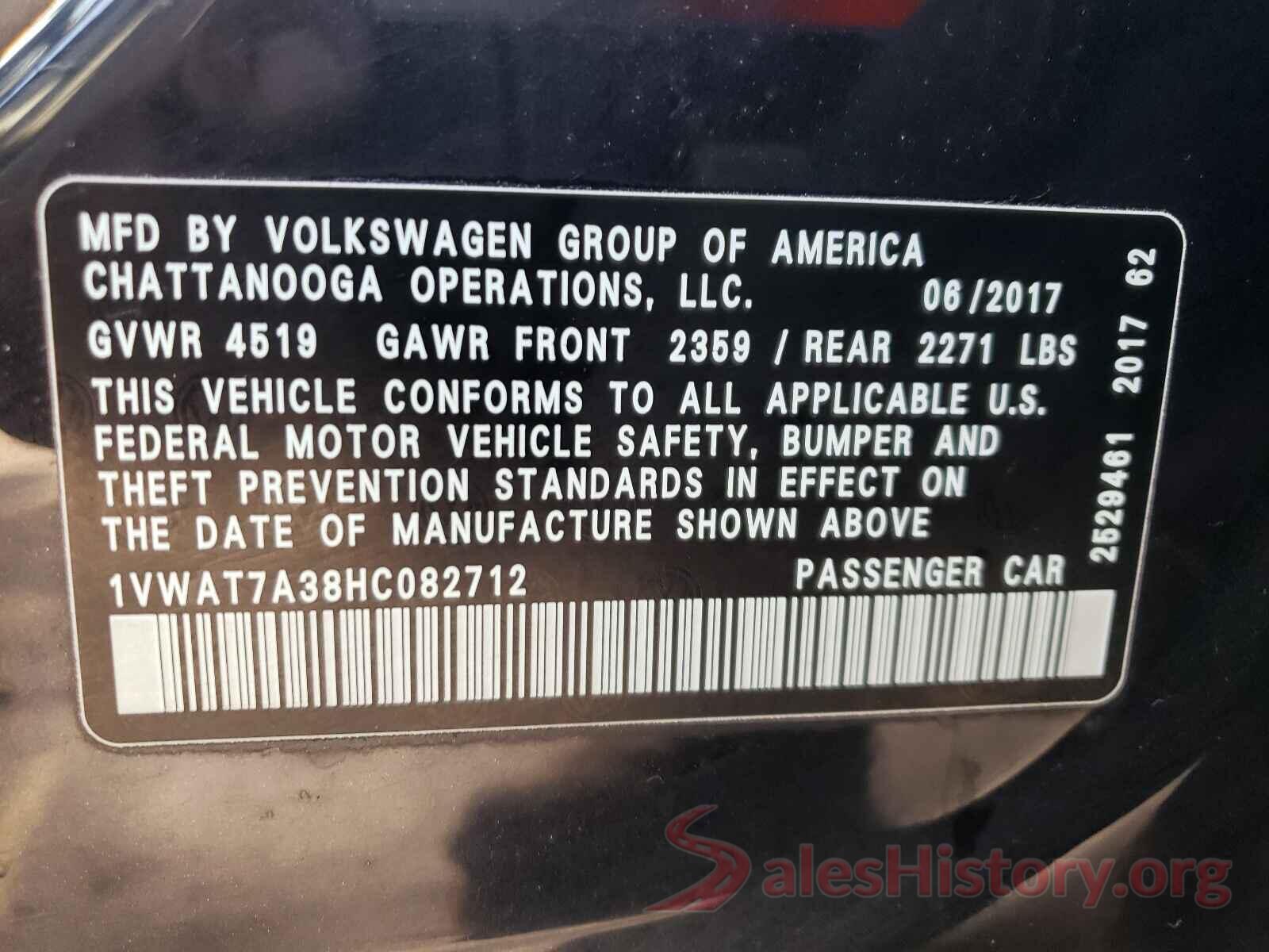 1VWAT7A38HC082712 2017 VOLKSWAGEN PASSAT