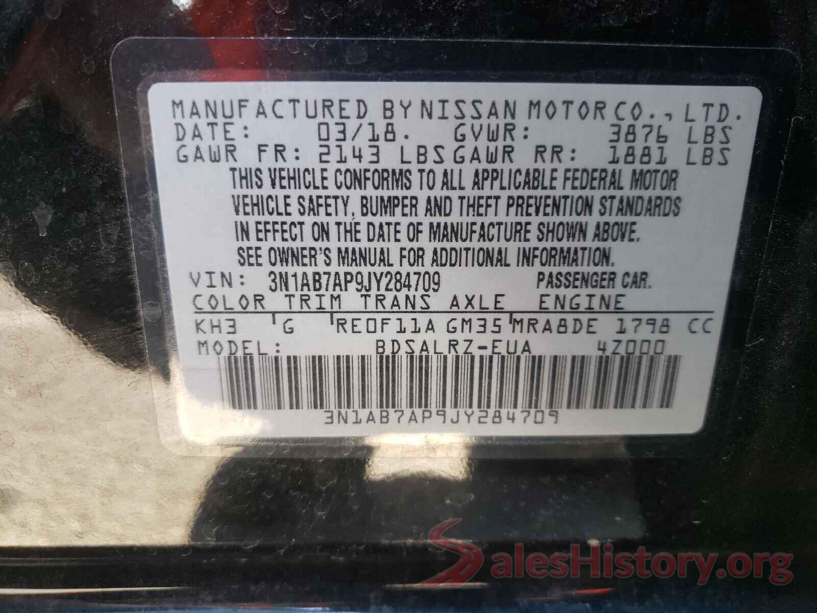 3N1AB7AP9JY284709 2018 NISSAN SENTRA