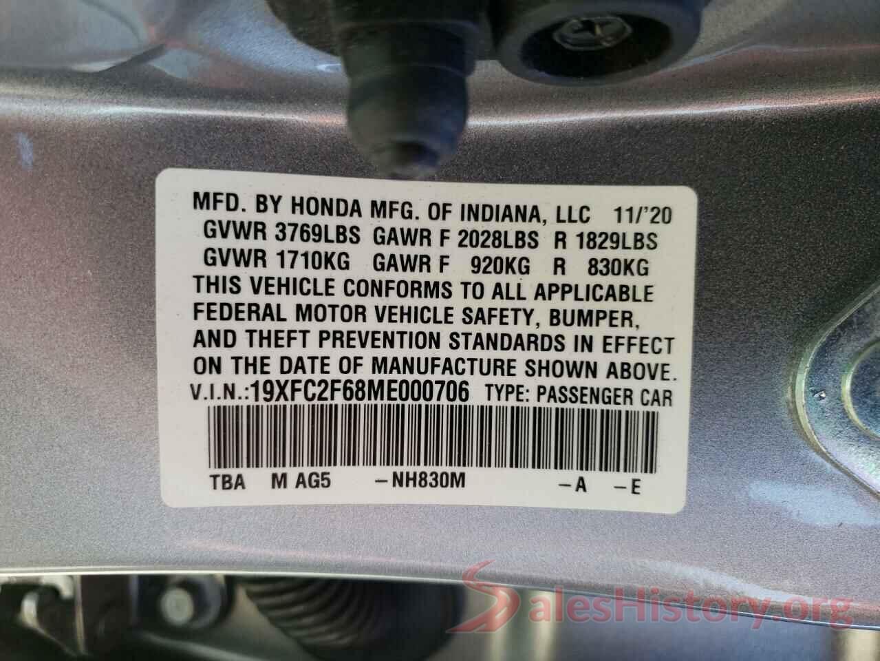 19XFC2F68ME000706 2021 HONDA CIVIC