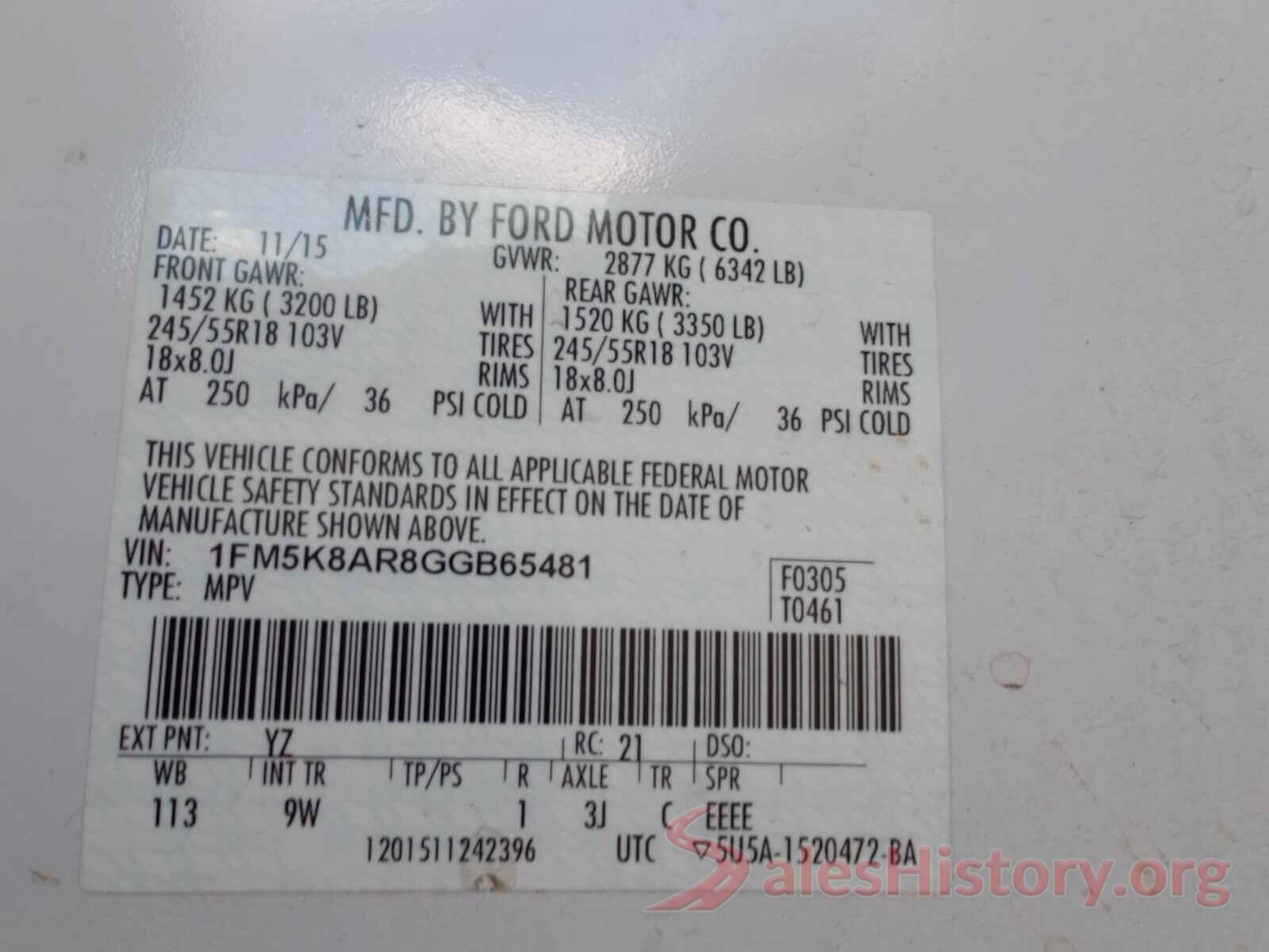 1FM5K8AR8GGB65481 2016 FORD EXPLORER