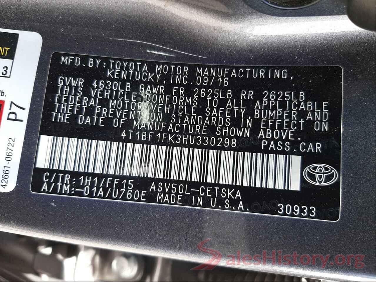 4T1BF1FK3HU330298 2017 TOYOTA CAMRY