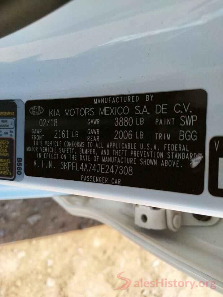 3KPFL4A74JE247308 2018 KIA FORTE