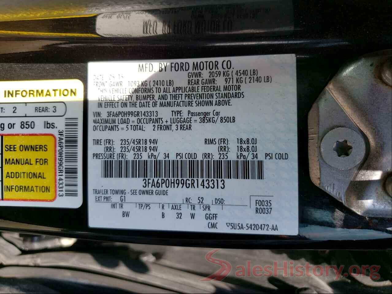 3FA6P0H99GR143313 2016 FORD FUSION