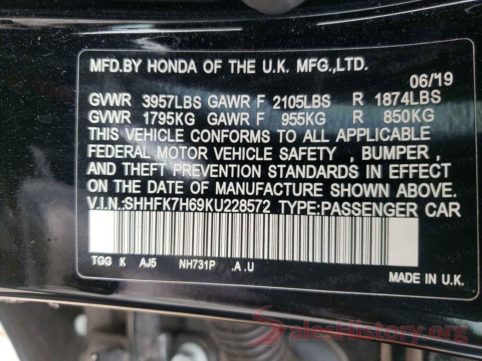 SHHFK7H69KU228572 2019 HONDA CIVIC