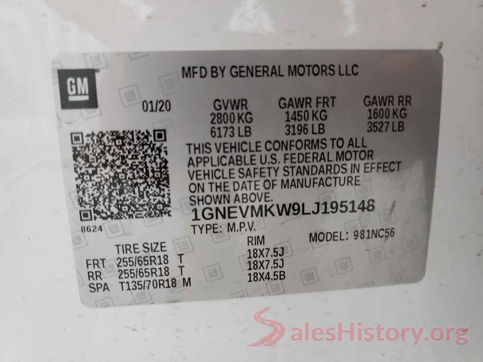 1GNEVMKW9LJ195148 2020 CHEVROLET TRAVERSE