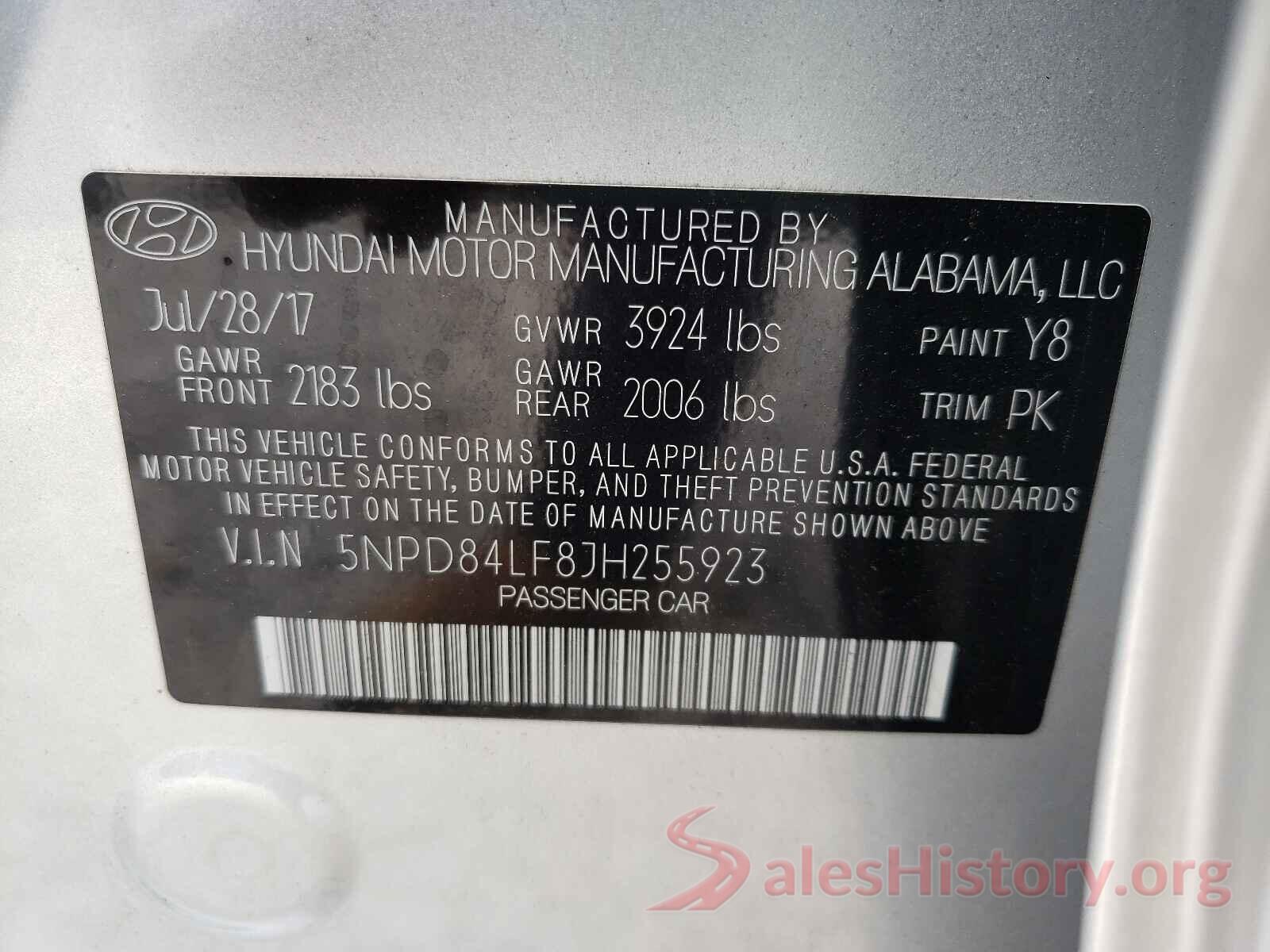 5NPD84LF8JH255923 2018 HYUNDAI ELANTRA