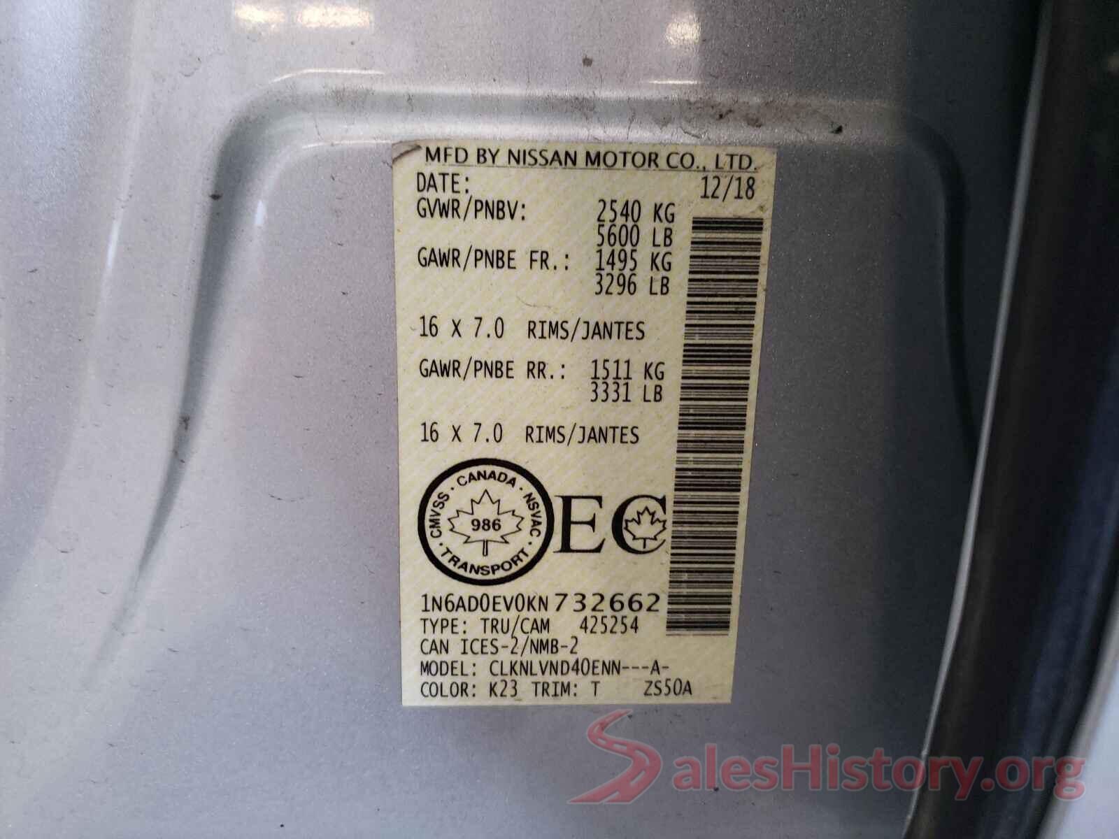 1N6AD0EV0KN732662 2019 NISSAN FRONTIER