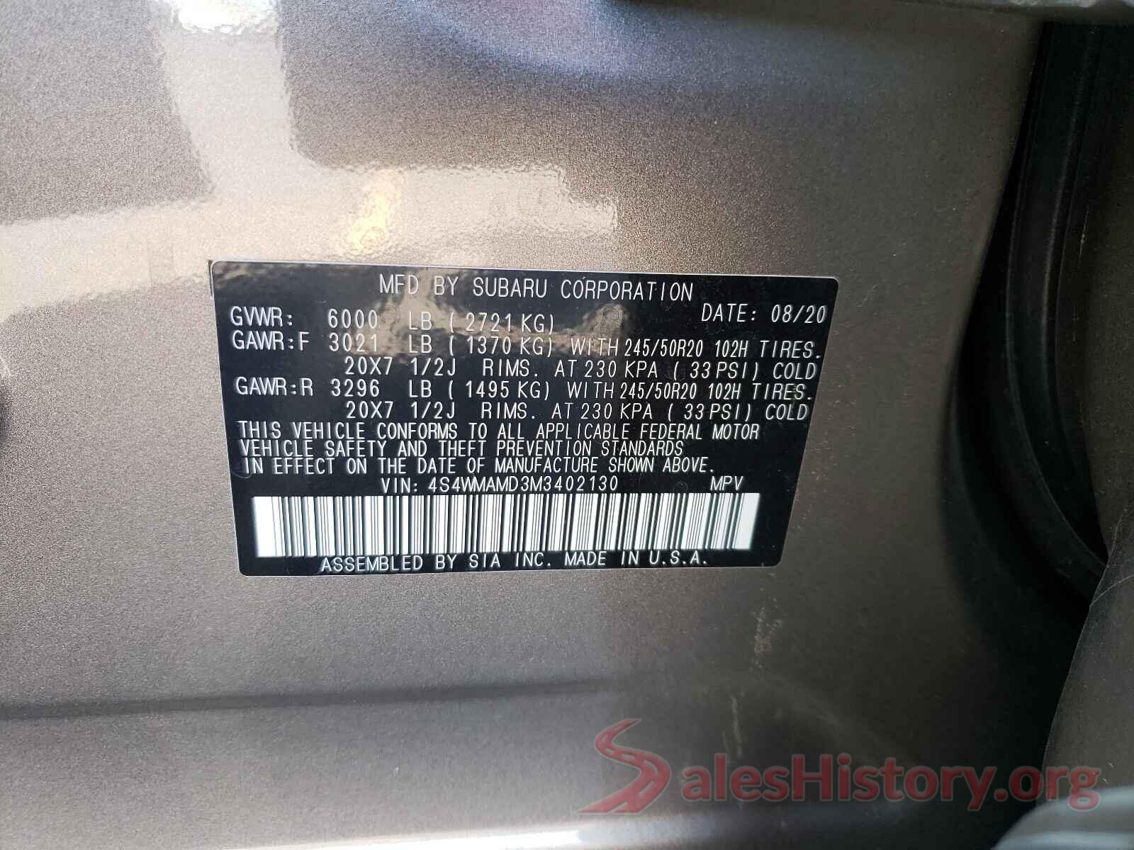 4S4WMAMD3M3402130 2021 SUBARU ASCENT