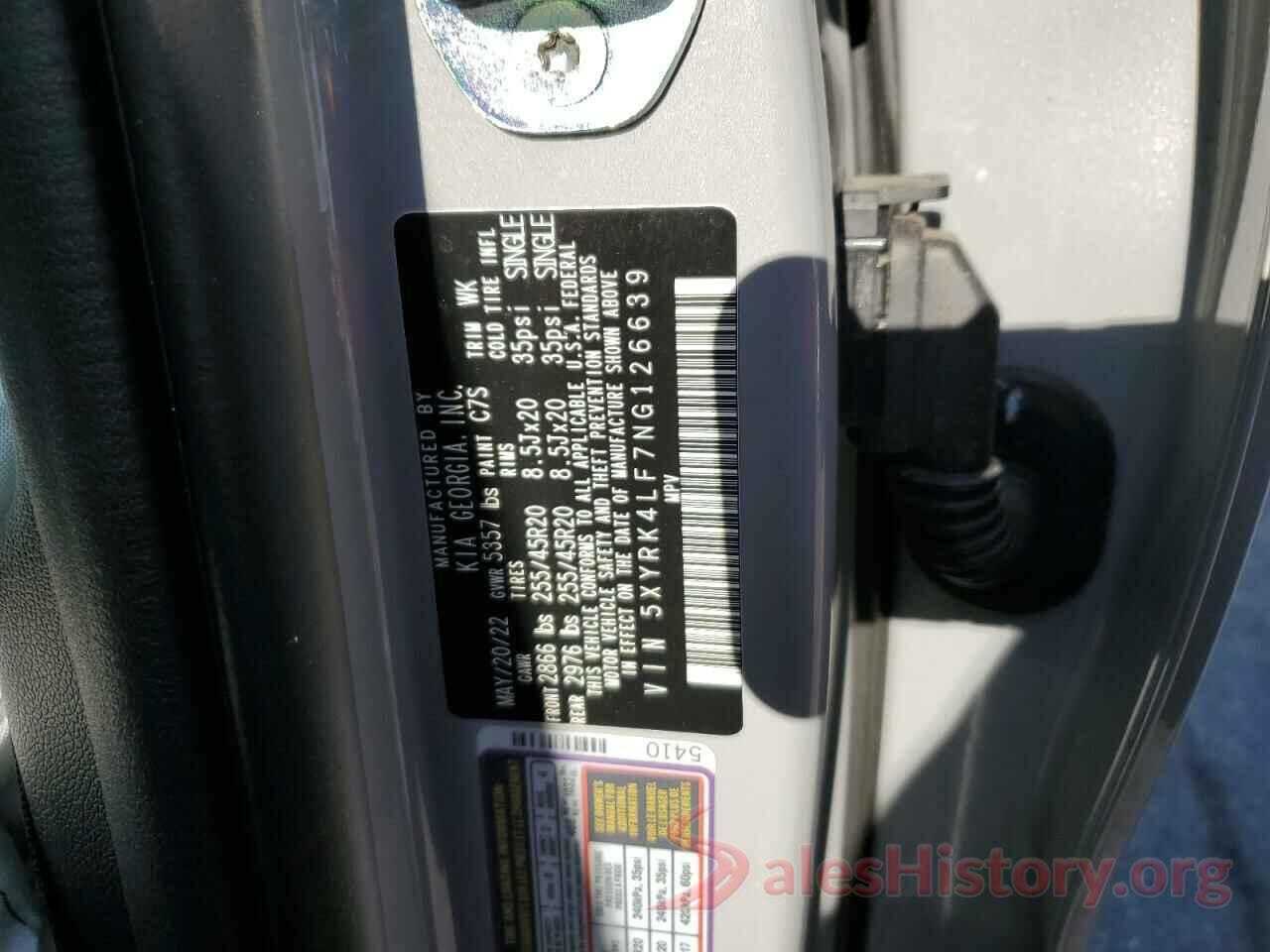 5XYRK4LF7NG126639 2022 KIA SORENTO