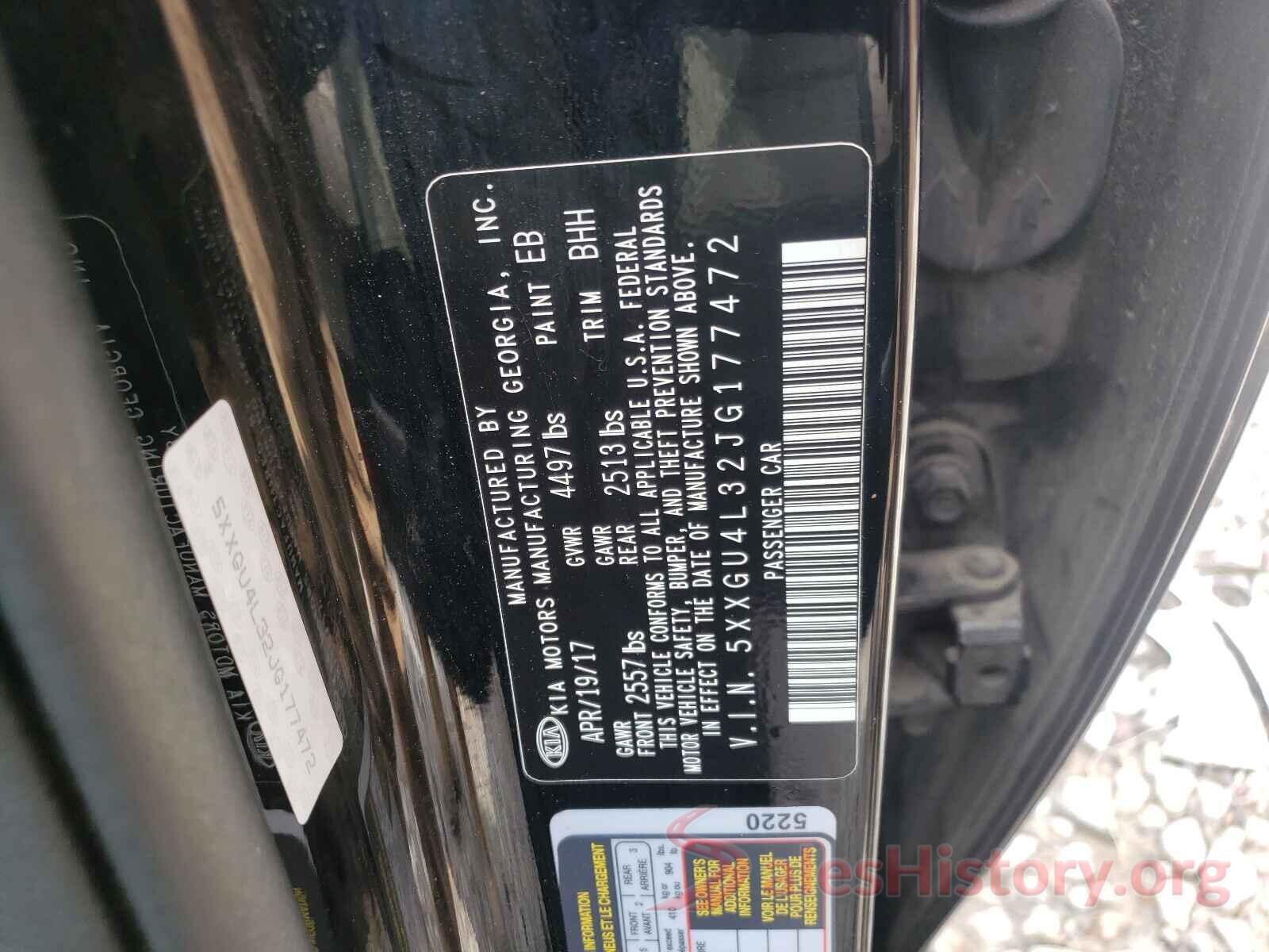 5XXGU4L32JG177472 2018 KIA OPTIMA