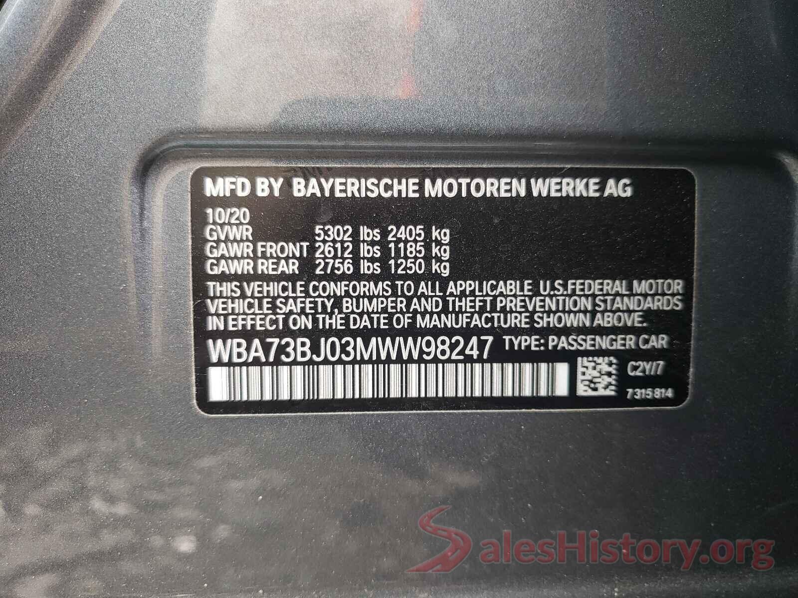 WBA73BJ03MWW98247 2021 BMW 5 SERIES