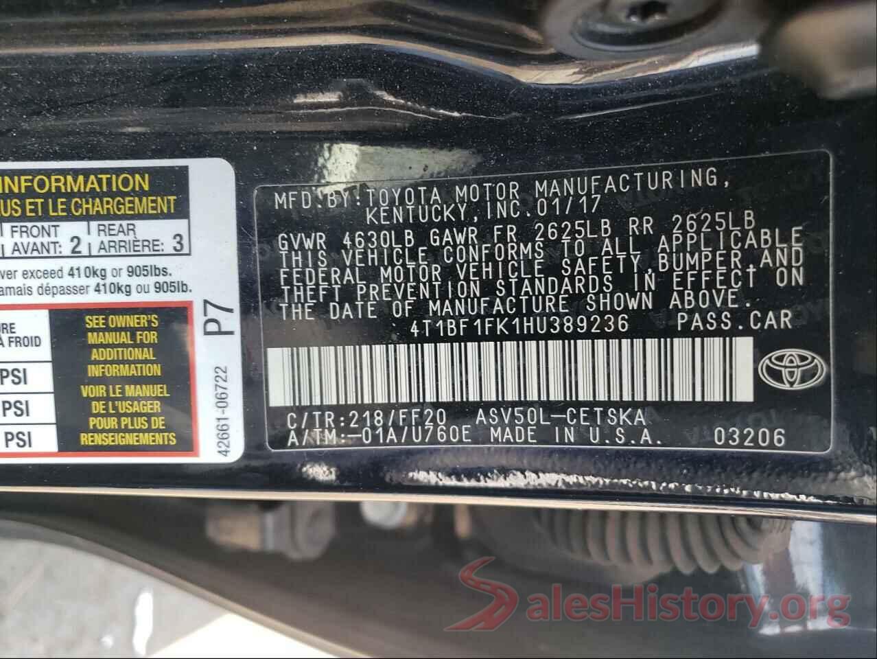 4T1BF1FK1HU389236 2017 TOYOTA CAMRY