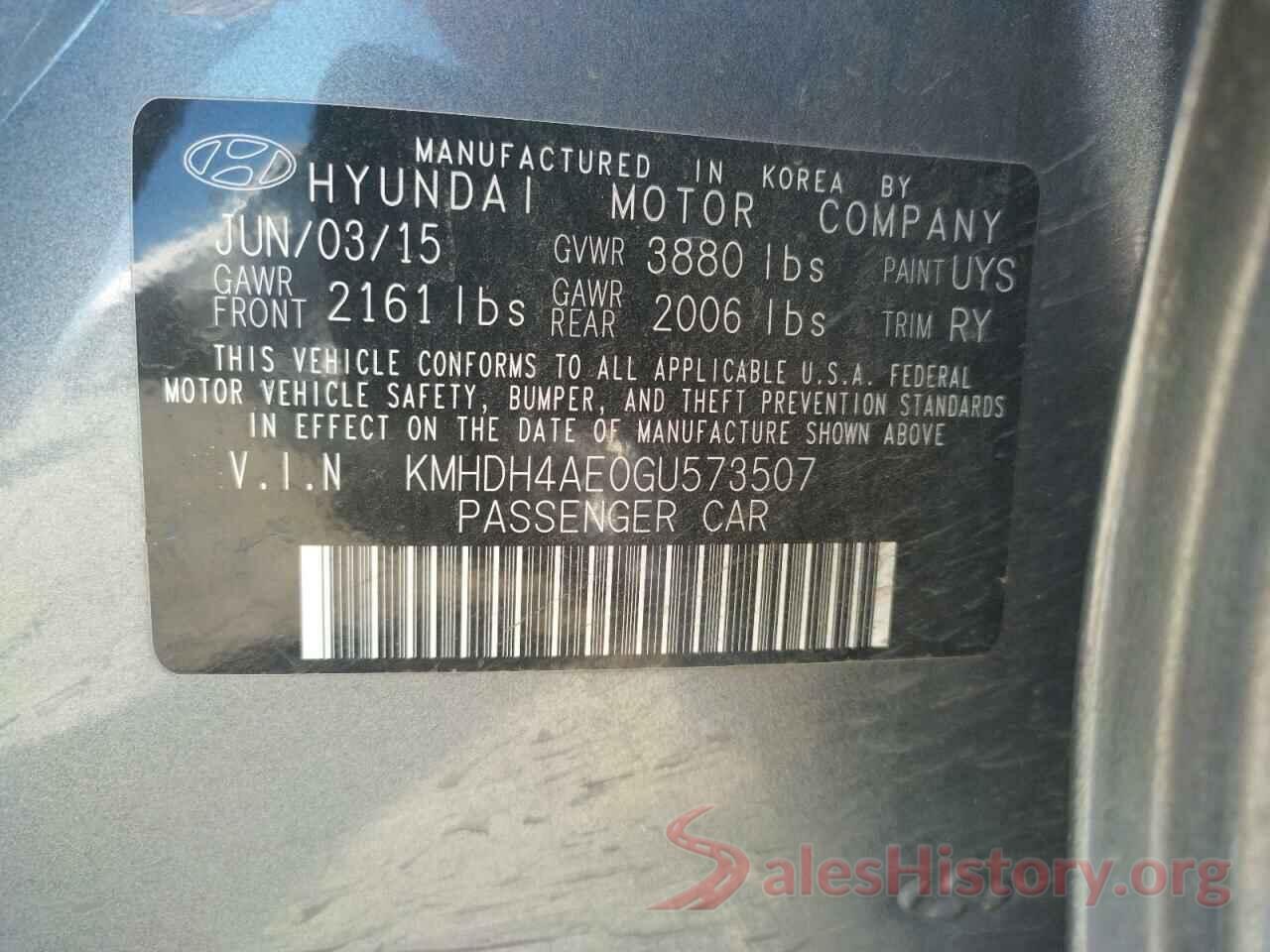 KMHDH4AE0GU573507 2016 HYUNDAI ELANTRA