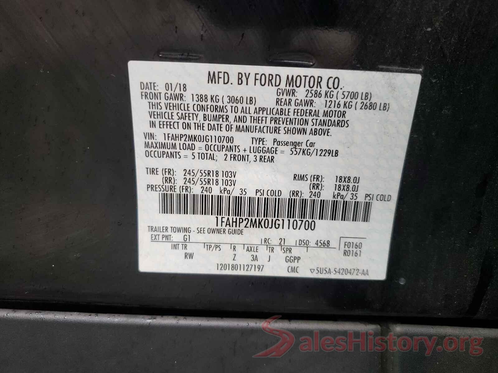 1FAHP2MK0JG110700 2018 FORD TAURUS