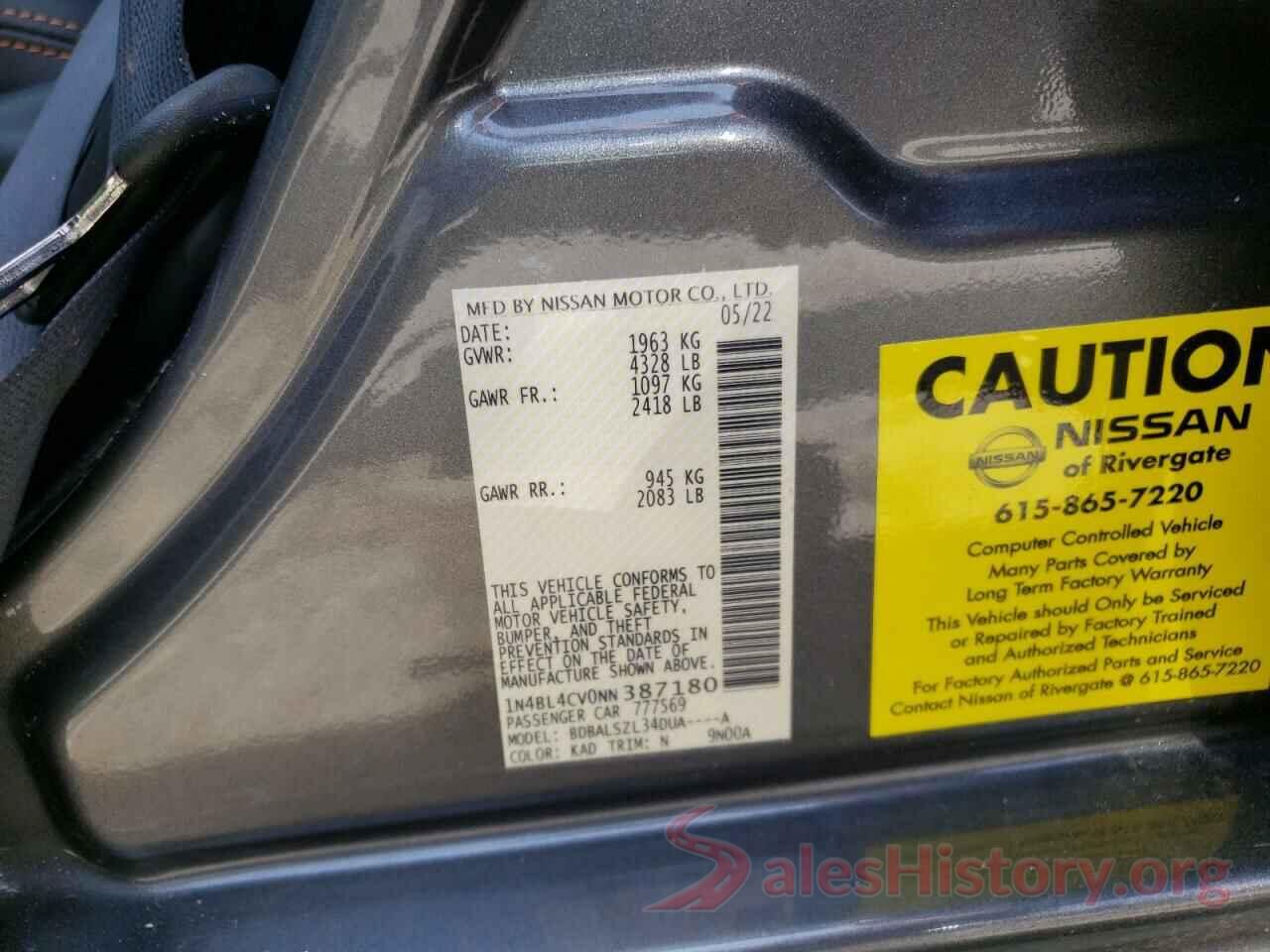 1N4BL4CV0NN387180 2022 NISSAN ALTIMA