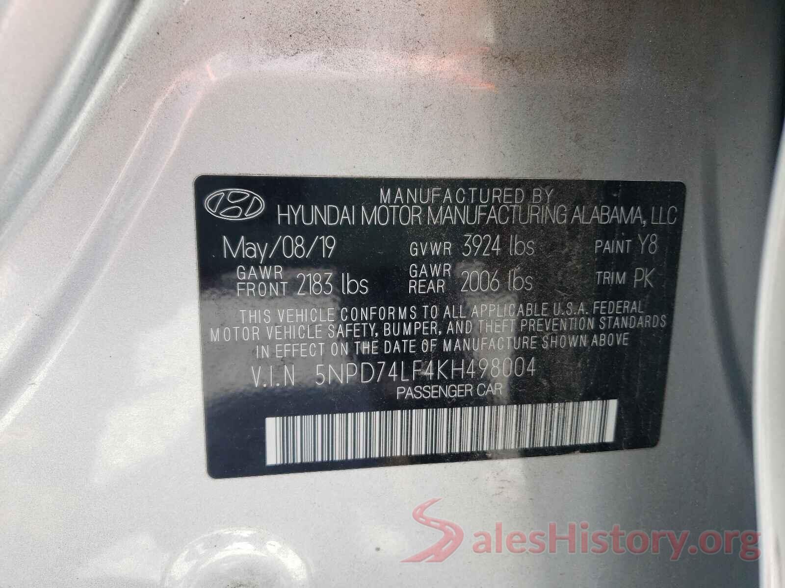 5NPD74LF4KH498004 2019 HYUNDAI ELANTRA