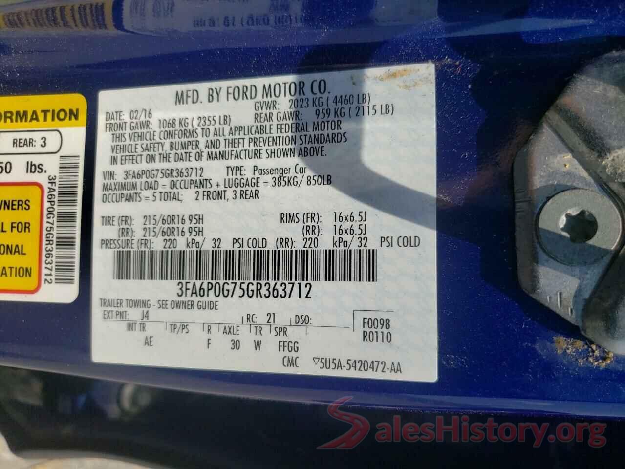 3FA6P0G75GR363712 2016 FORD FUSION