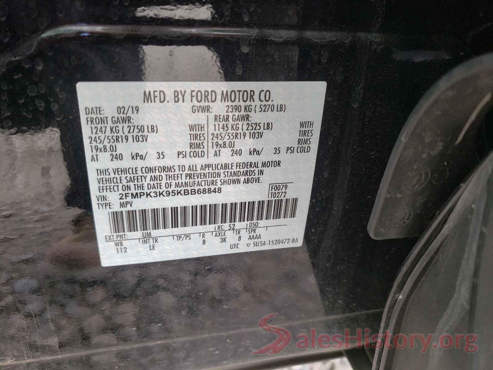 2FMPK3K95KBB68848 2019 FORD EDGE