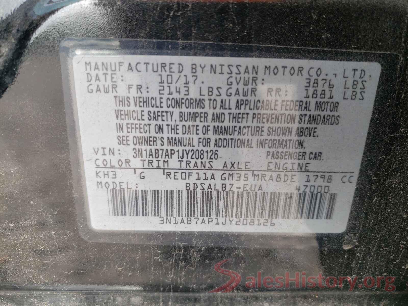 3N1AB7AP1JY208126 2018 NISSAN SENTRA