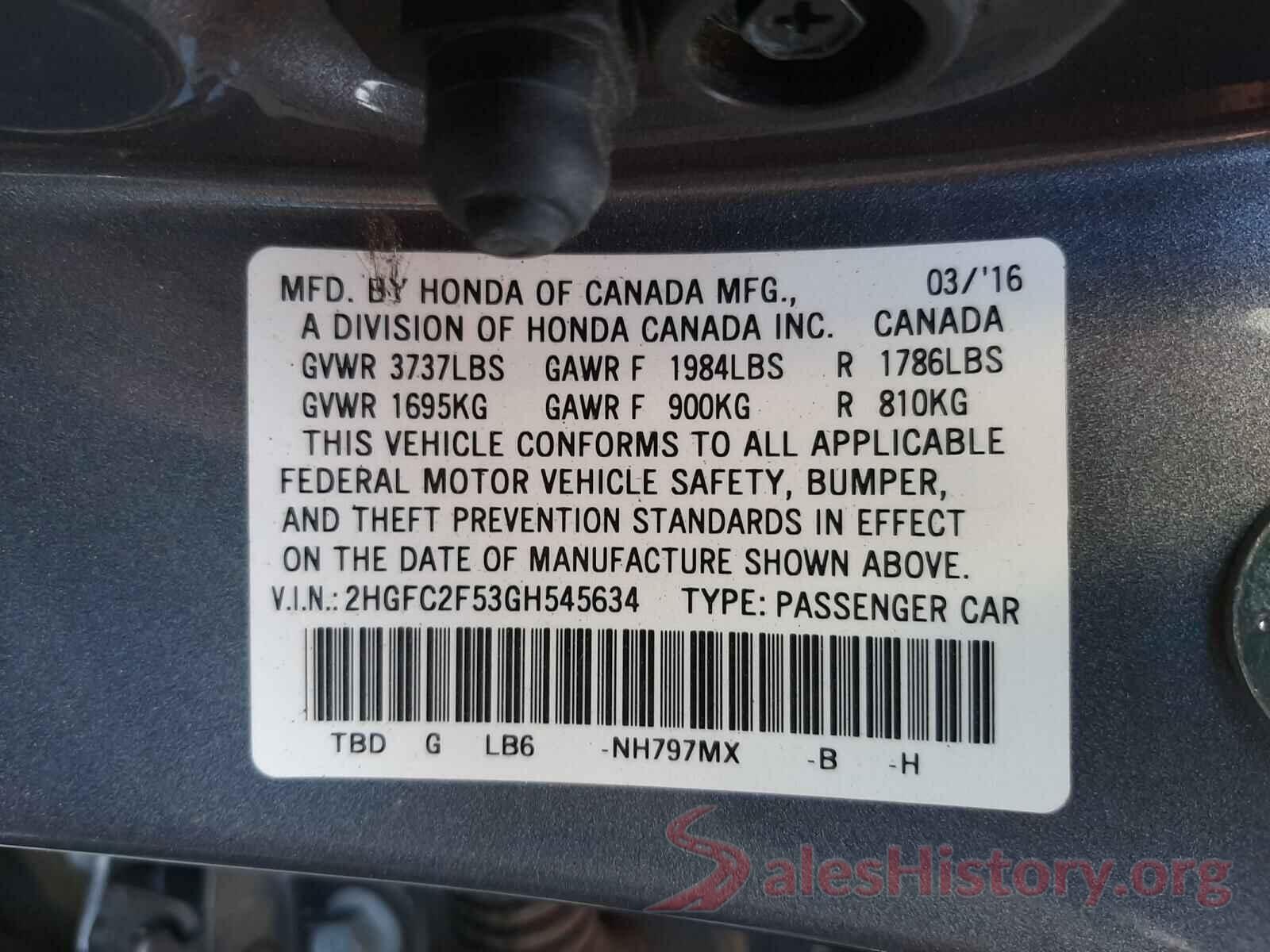 2HGFC2F53GH545634 2016 HONDA CIVIC