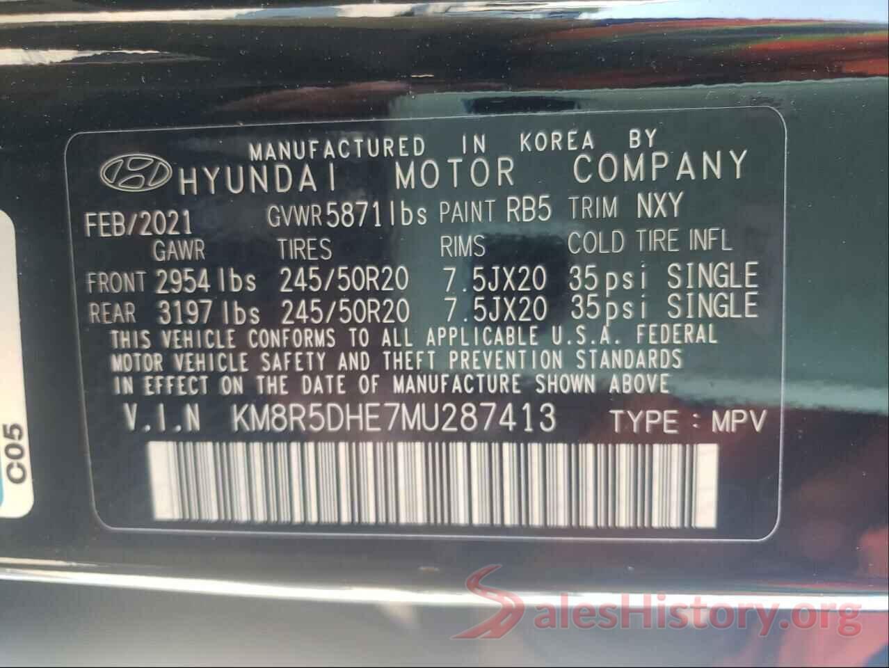 KM8R5DHE7MU287413 2021 HYUNDAI PALISADE