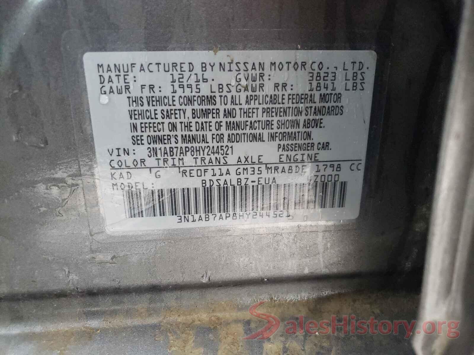 3N1AB7AP8HY244521 2017 NISSAN SENTRA