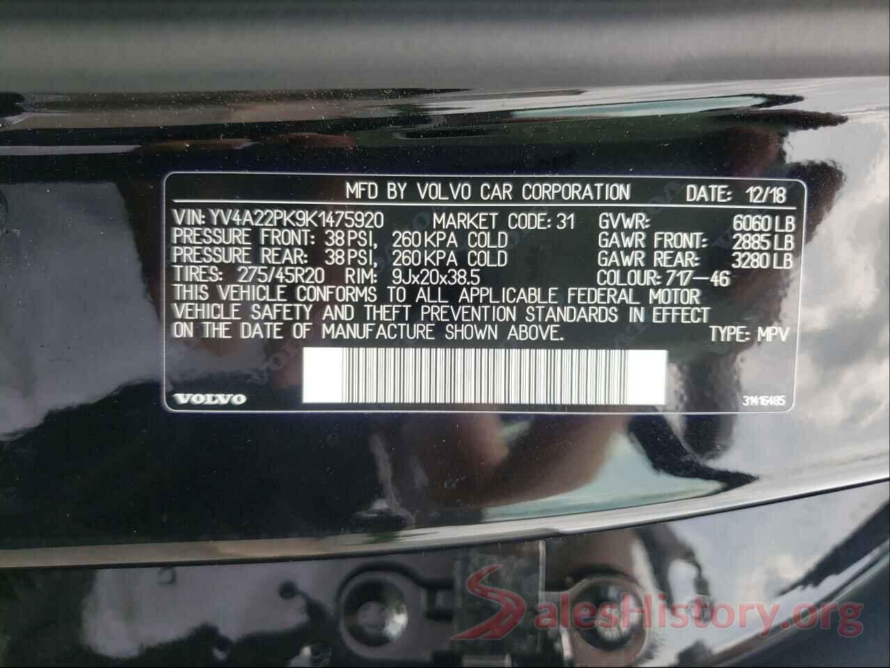 YV4A22PK9K1475920 2019 VOLVO XC90