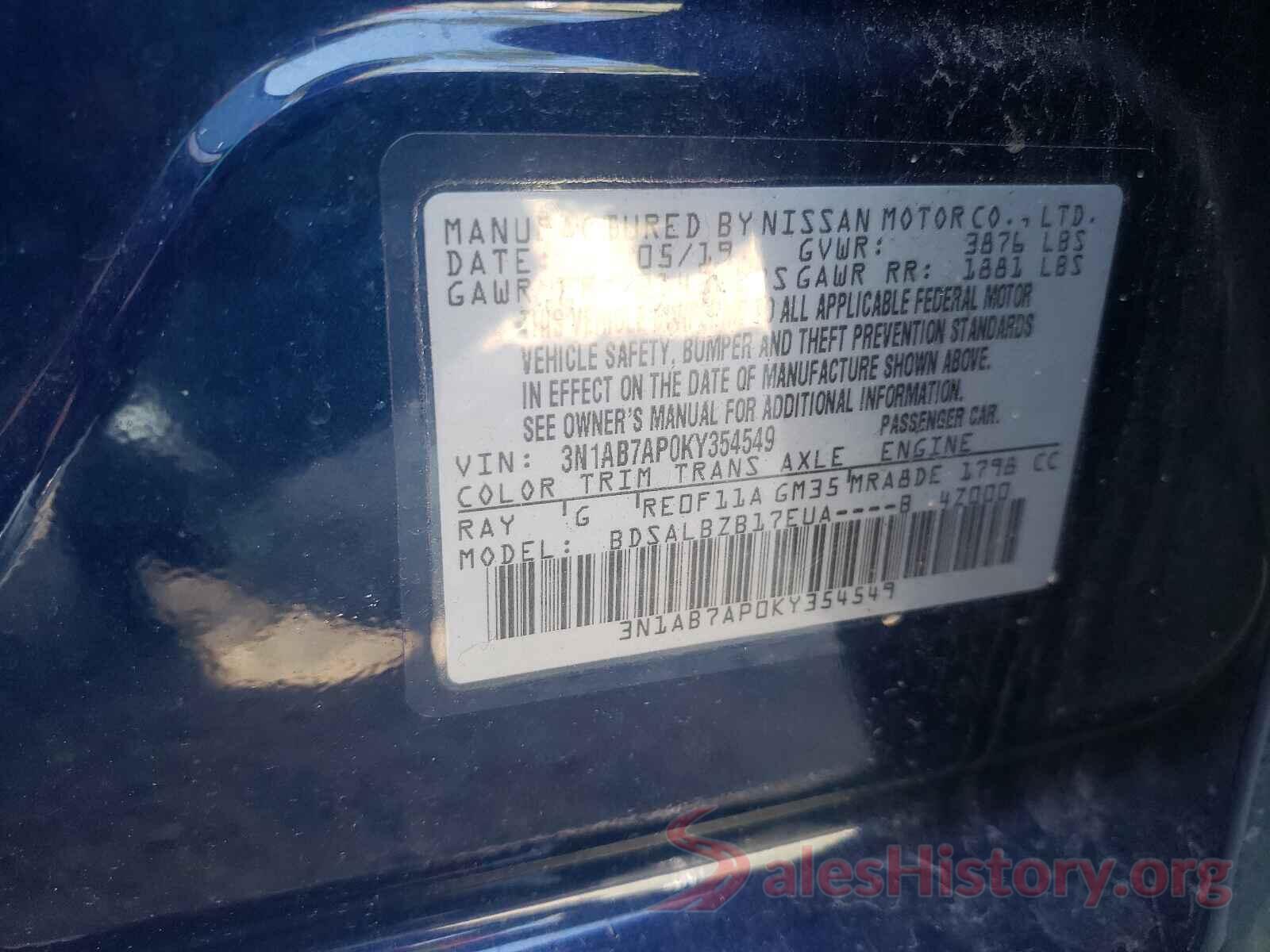 3N1AB7AP0KY354549 2019 NISSAN SENTRA