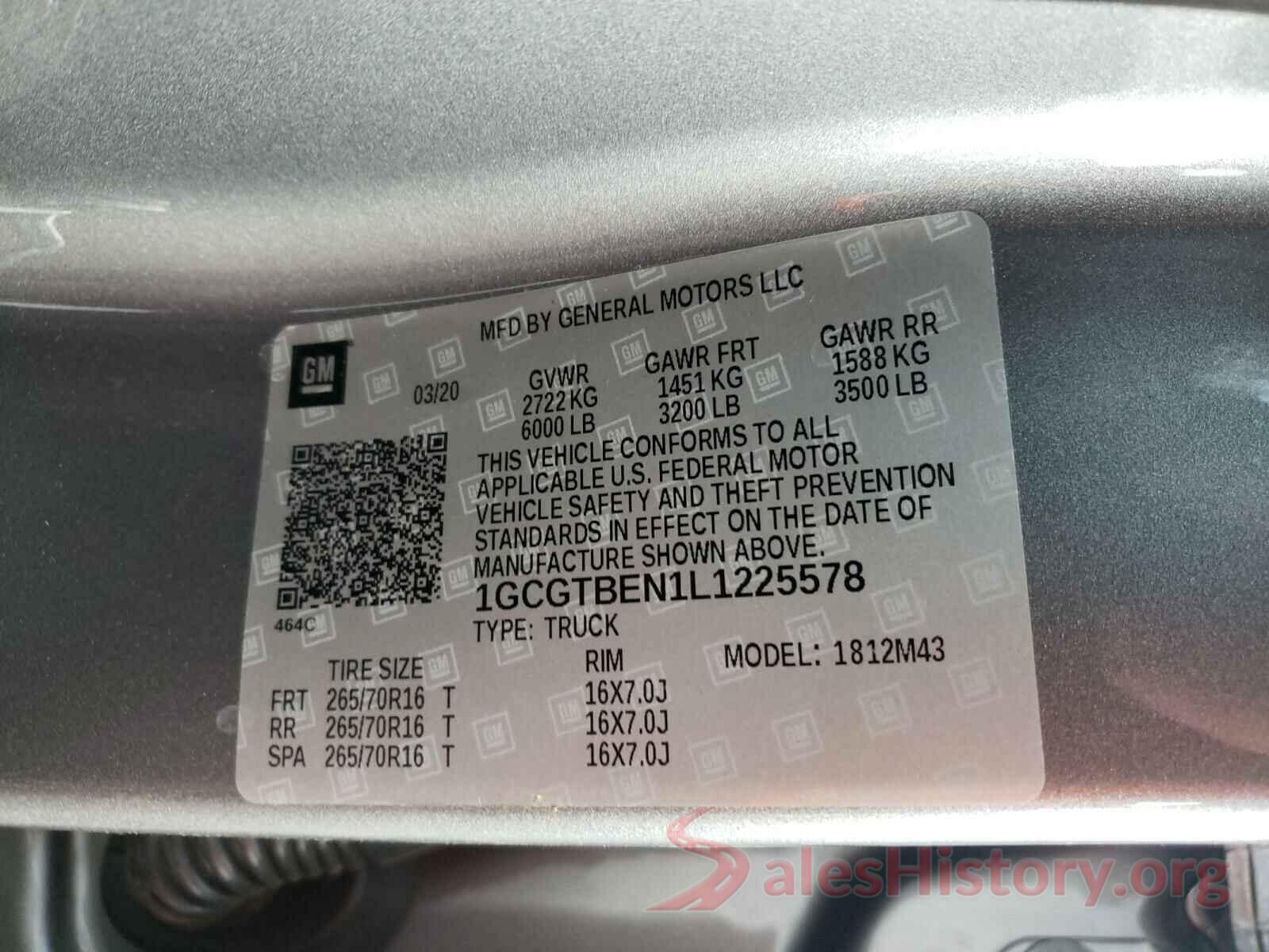 1GCGTBEN1L1225578 2020 CHEVROLET COLORADO