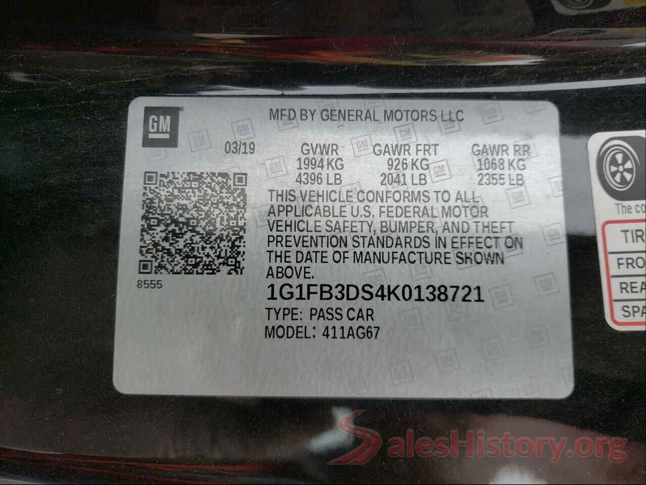 1G1FB3DS4K0138721 2019 CHEVROLET CAMARO