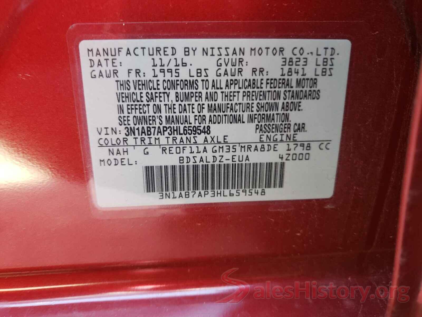 3N1AB7AP3HL659548 2017 NISSAN SENTRA