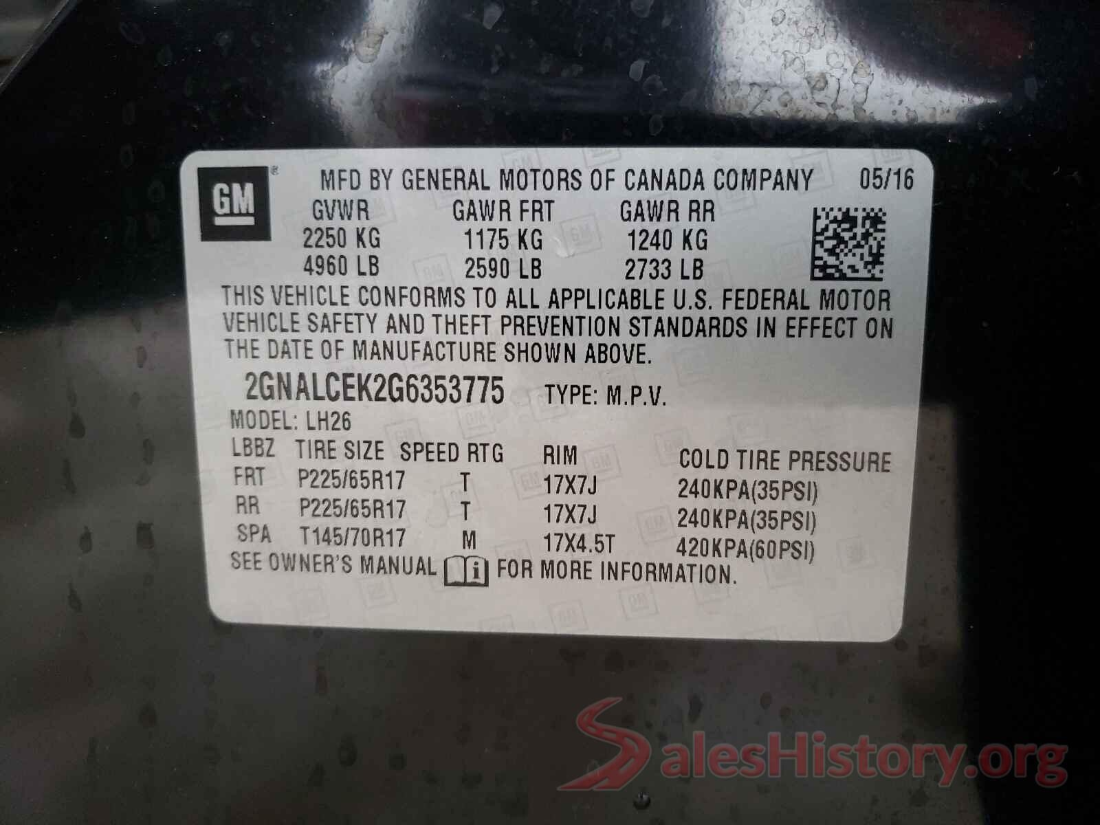 2GNALCEK2G6353775 2016 CHEVROLET EQUINOX