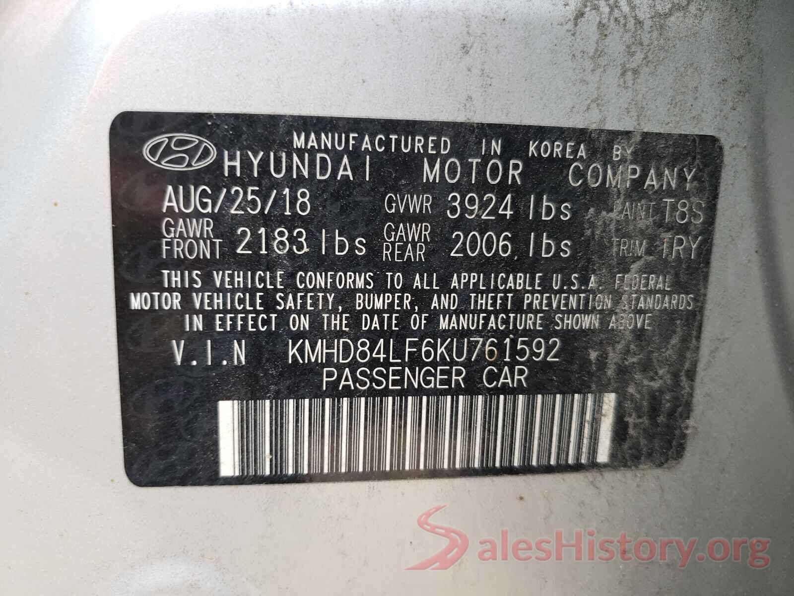 KMHD84LF6KU761592 2019 HYUNDAI ELANTRA