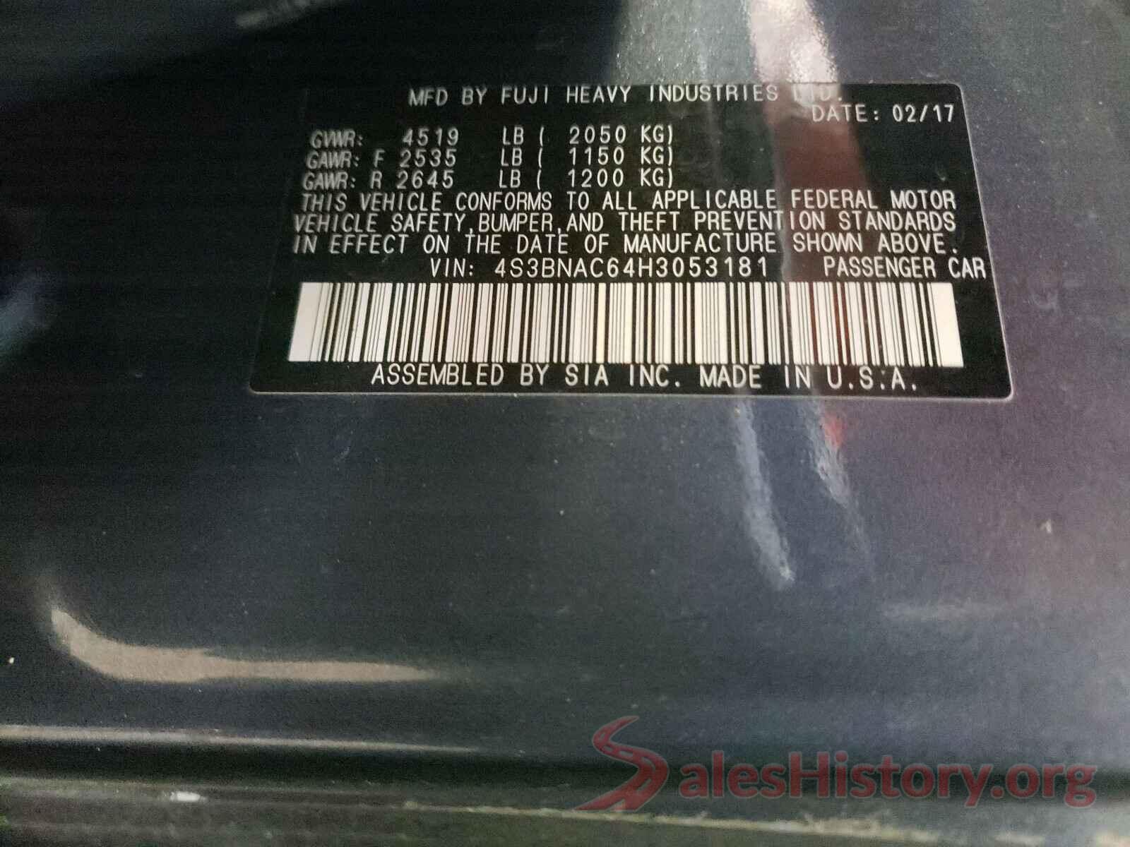 4S3BNAC64H3053181 2017 SUBARU LEGACY