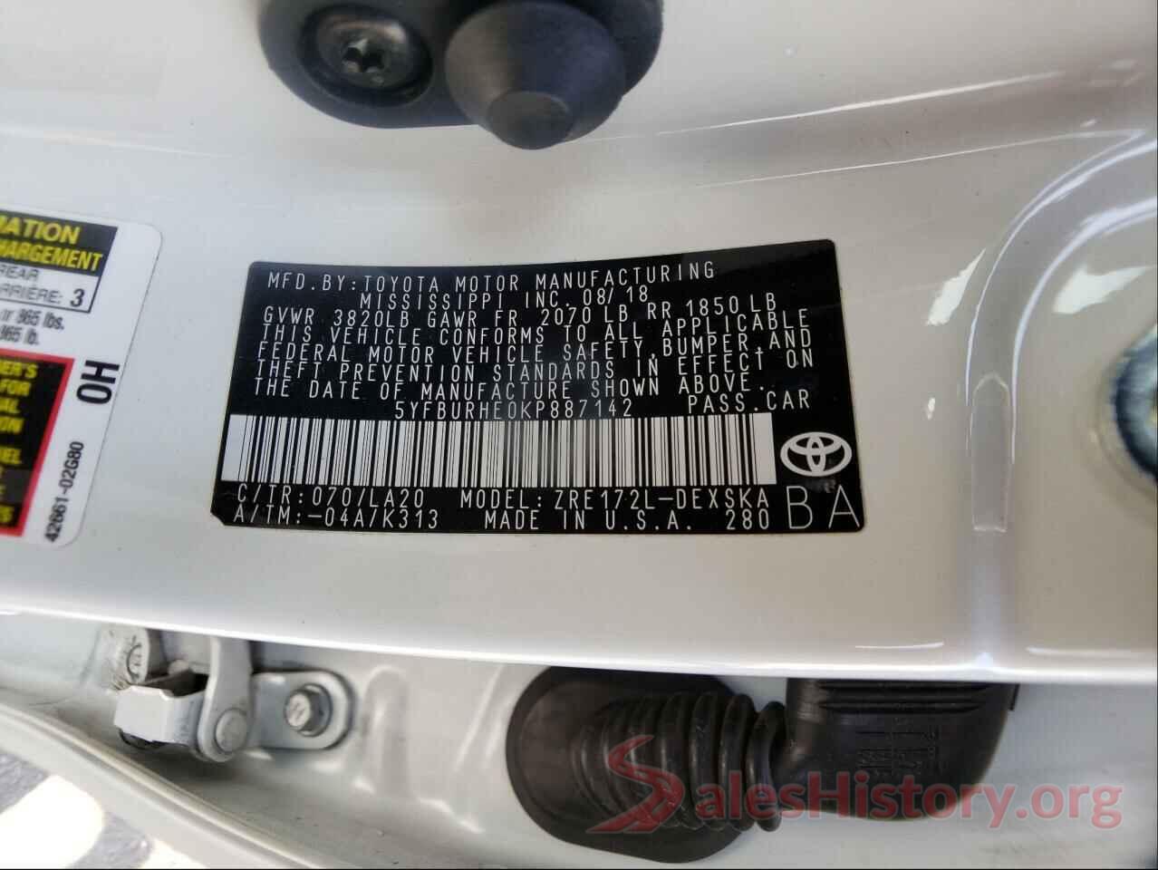 5YFBURHE0KP887142 2019 TOYOTA COROLLA