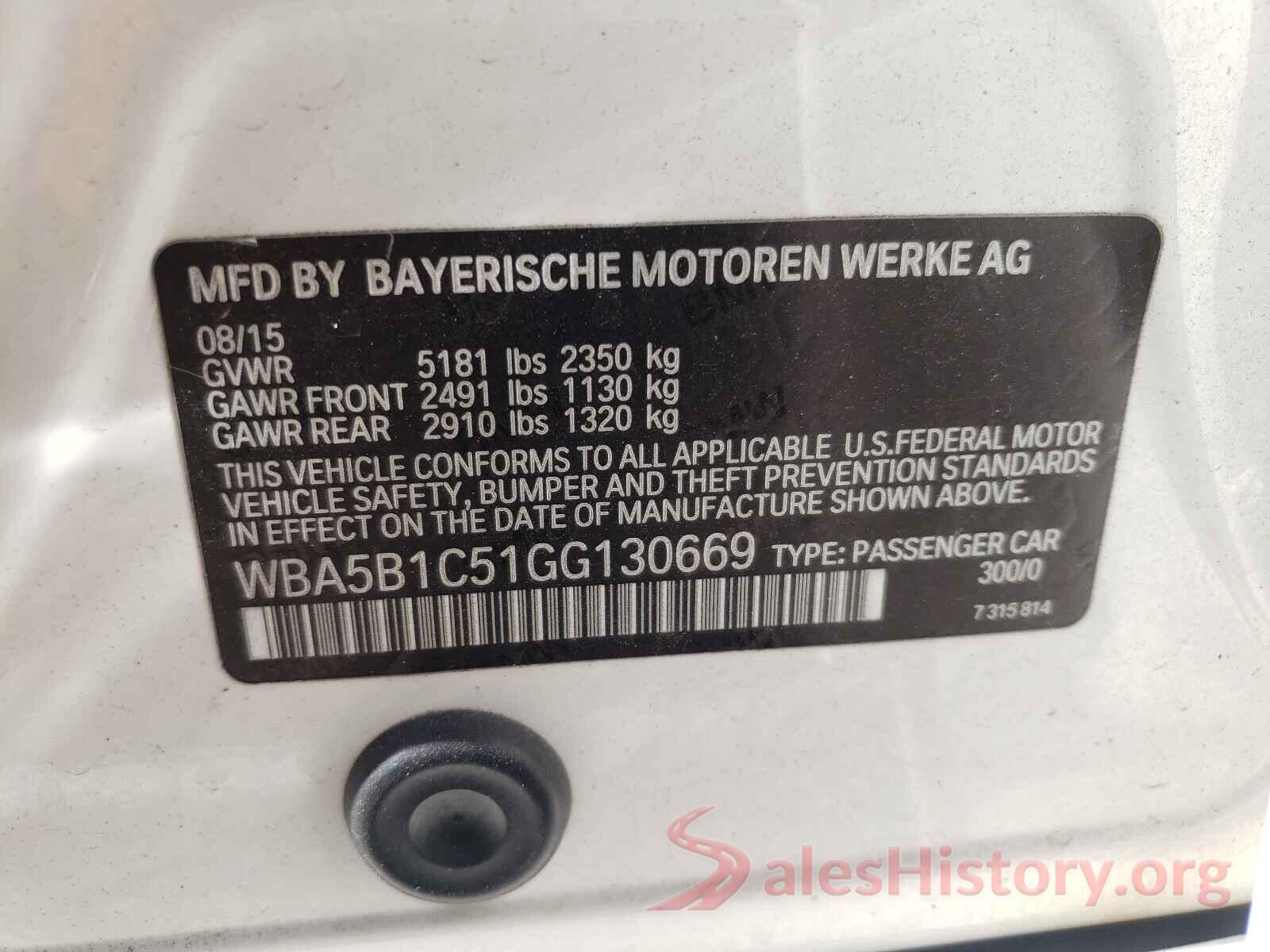 WBA5B1C51GG130669 2016 BMW 5 SERIES