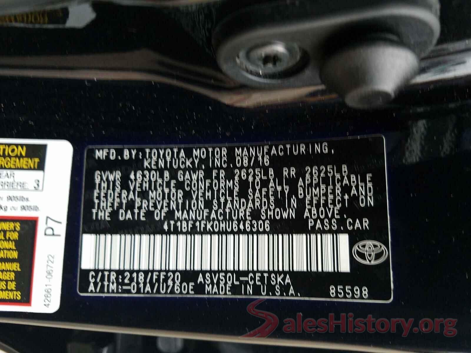 4T1BF1FK0HU646306 2017 TOYOTA CAMRY